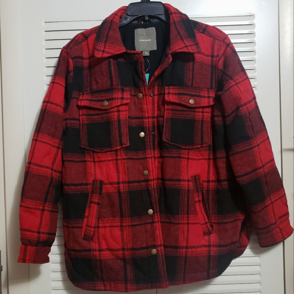 NWT Maurices Womans Red Flannel Fleece Lined Jacket